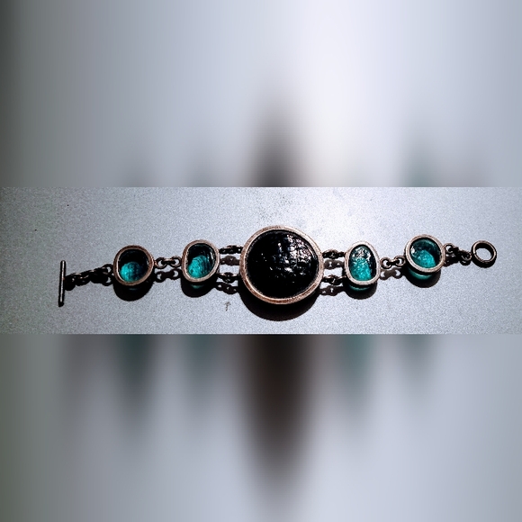 Vintage Native Black & Green BIG  STONE ROUND SHAPE DESIGN 7 INCH BRACELET. - Picture 6 of 8